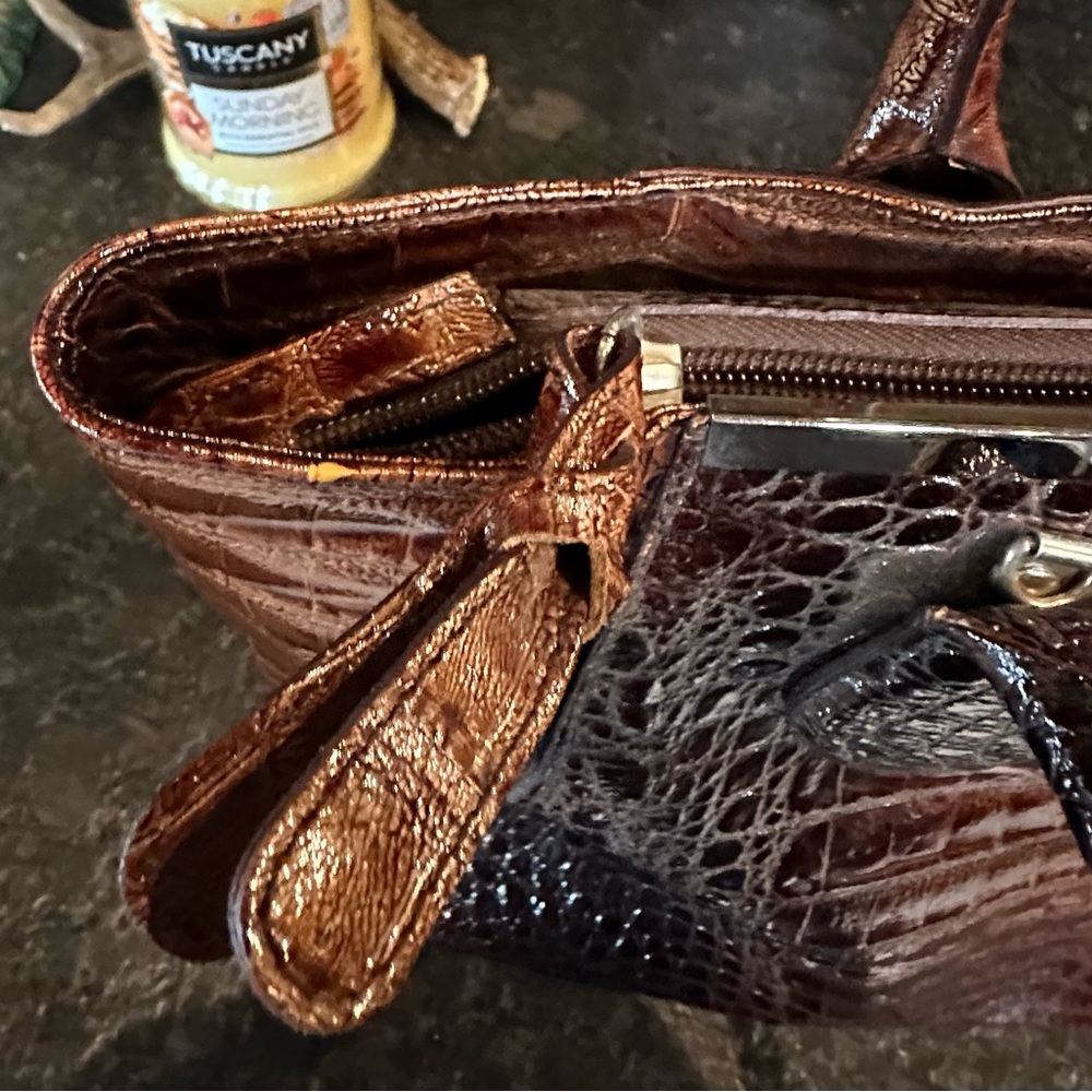 Claudia Firenze Croc-Embossed Leather Tote Bag - Dark Brown -Brand New - Picture 4 of 11